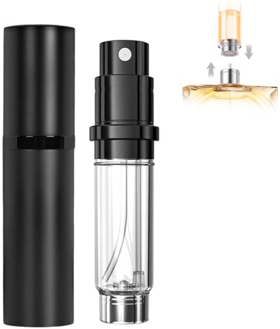 szyanlai Portable Perfume Atomiser Refillable - 5ml Empty Travel Perfume Bottle, Nano Mist, Leaking Proof, Bottom Pump without Funnel, Luxurious Mini women and men (Black)