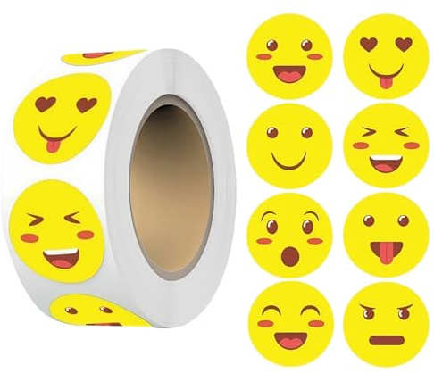 Tonsmile Smiley Aufkleber, 500 Stück Lustige Emoji Gesichter Belohnungssticker, Motivationssticker in 25mm Runder Form, für Schule, Kindergarten und Geburtagsdekoration