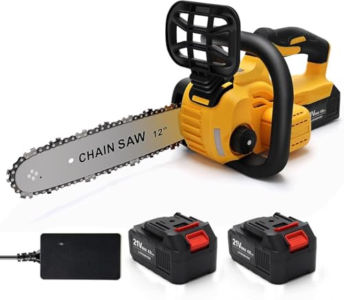 12-Zoll-Akku-Kettensäge, elektrische 1200-W-Kettensäge mit 2x4,0-mAh-Akkus und 1x Schnellladegerät, handgeführte bürstenlose Kettensägen mit automatischer Kettenschmierung und Kettenbremse