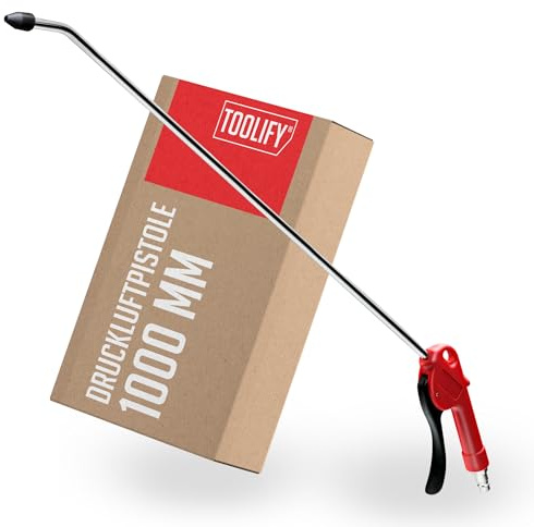 TOOLIFY Druckluftpistole 1000 mm, Edelstahlrohr, Euro-Nippel & Schutzkappe | Ausblaspistole mit bruchfestem POM-Gehäuse, abgewinkelter Spitze für schwer erreichbare Stellen, Euro-Nippel, hohe Luftmenge
