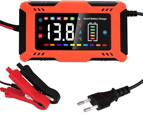 Batterieladegerät 12V 6A - Ladegerät Autobatterie mit Reparaturmodus & Erhaltungsladegerät, 9-Stufen-Ladung, LED-Display für Auto LKW Motorrad Start-Stopp-Batterie Blei-Säure AGM EFB LiFePO4 Batterie