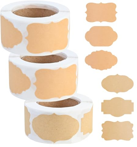 Kaiyzo 750 Self-Adhesive Jam Labels, Kraft Paper Label Stickers, 6 Shapes, Present Tags, Writable Stickers, for Decorating Storage Jars, Craft Projects, and Gifts