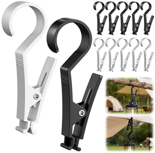 BREANIFULL 12 Stück Klammerhaken für Campinglampe Outdoor- Handtücher Clips Schwarz Weiß Wäscheklammern Kunststoff Outdoor Klemmhaken Campinglampe für Campinglampe Wäsche Aufhängen Trocknen