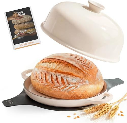 Kook Bread Oven, with Lid and Handles, Enameled Cast Iron Pan and Ceramic Lid, For Baking, Cooking, Roasting and more (Ivory)