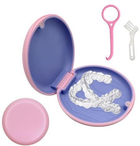 Boîte Gouttière Dentaire, Rangement Soins Dentaires Boîte de Nettoyage Boîte à Appareils Orthodontiques Boîte de Rangement Prothèses Dentaires Stockage et le Trempage des Protège-dents (Rose)