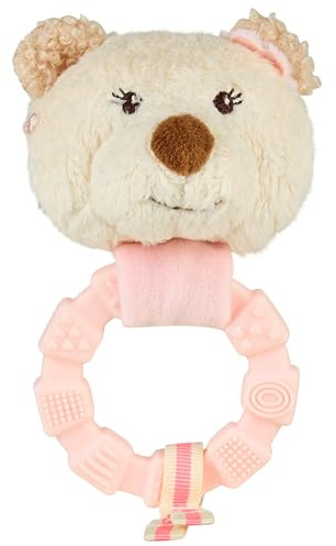 Sterntaler Greifling Bär Betty aus weichem Flausch, Babyspielzeug mit Rassel, mit Silikonring und trendigem Dekoband, 13 × 8 × 5 cm – rosa