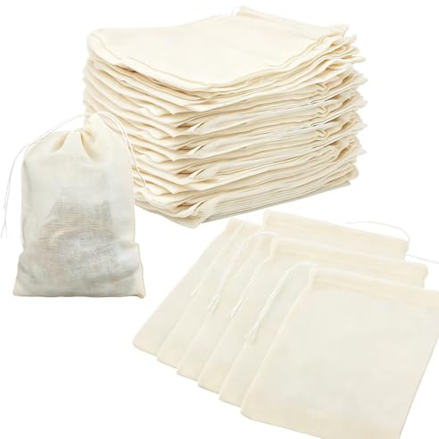 Wulshome 60 PCS Reusable Empty Tea Bags for Loose Tea, 10x8cm Spice Bags for Cooking, Small Drawstring Bag Muslin Bag for Loose Tea Coffee Spices Filtering Soup Straining Juice