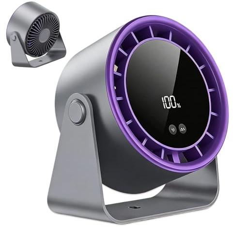 BORDEAG Ventilator Tisch, USB Ventilator Leise, Tischventilator, 35dB Flüsterleise, LED-Display, 5 Stufen, 90°/15° Neigung, USB Wiederaufladbar, Tragbar für Büro & Schlafzimmer