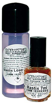 Eulenspiegel 999493 - 7 ml Mastix & 30 ml Mastix-Löser, Hautkleber für Latex-Teile, Spezial-Effekte, Schminken, Karneval, Halloween, Motto-Party | 7 ml Mastix zum Befestigen von Masken und Bärten sowie 30 ml Mastix-Löser