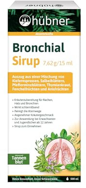 hübner® Bronchial-Sirup – Mit Thymian & Salbei, unterstützt die natürliche Reinigung der Atemwege, ohne Alkohol, Laktose & Gluten, ideal für Hals & Bronchien in der Erkältungszeit, vegetarisch