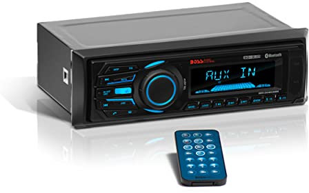 BOSS Audio Systems MR1308UABK Marine Stereo System – Single Din, Bluetooth Audio and Calling Head Unit, Aux-in, USB, SD, Weatherproof, AM/FM Radio Receiver, No CD Player, Hook Up To Amplifier
