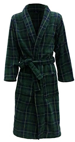 John Christian Thermo Fleece morgonrock med taranmönster – grön mörkblå – män, Grön/mörkblå, M