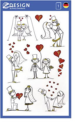 AVERY Zweckform 55181 Papier-Sticker Brautpaar 9 Aufkleber (weiß, schwarz, gold, Dekosticker, selbstklebend, Gastgeschenk, Einladung, Hochzeitskarte, Hochzeit, Geschenke, Fotoalbum, Gästebuch)