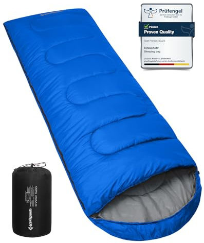 KingCamp Oasis Deckenschlafsäcke mit Kopfteil für Erwachsenen Leichtgewicht 3 Jahreszeiten, Blau, 220 × 75 cm