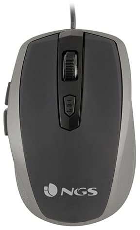 NGS Tick Silver - Souris Optique 800/1600dpi avec Câble USB, Souris pour Ordinateur ou o Laptop avec 6 Boutons, Ergonomie Droitiers, Argent et Noir