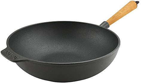 Carl Victor Wokpfanne Wok Gusseisenpfanne 30 cm ohne PFAS mit hellem Holzgriff