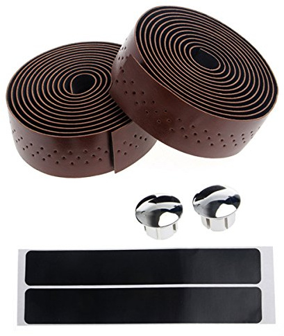 LKXHarleya 2 Rolls Vintage Leather Handlebar Tapes Road Bike Bicycle Motorcycle Handlebar Foam Wrap Grips Tape,Brown