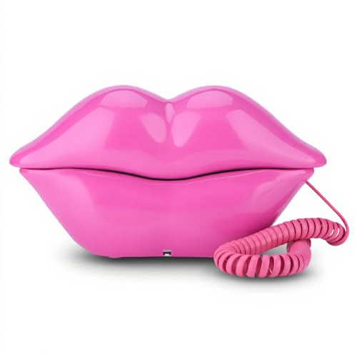 ASHATA Rosenrot Telefon Schnurtelefon, Interessantes Rosen-rotes Lippenplastiktelefon Schnurgebundenes Telefon,Festnetz Telefon Lippen Schnurtelefon