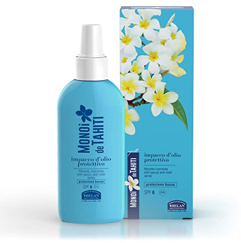 Helan Monoi De Tahiti - Hair Oil in Spray with Spf 6 Against Sun Radiations, Hair Tangling & Frizz - Hair Sun Protection Spray & Hair Repair Treatment for Dry Hair with Vitamin E - Made in Italy 100ml