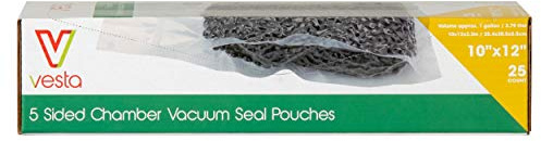 Side Gusseted Vacuum Seal Pouches by Vesta Precision - Ideal for Liquids - 25 Bags per Box - for Chamber SEALERS ONLY (25x30 cm)