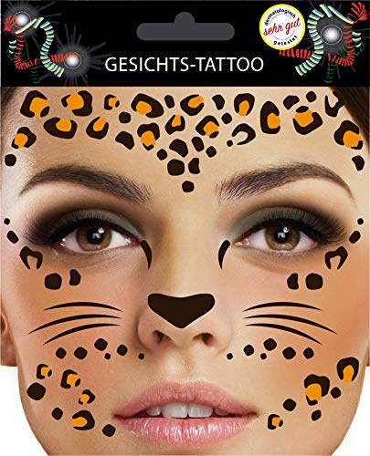 Gesichtstattoo Leopard Raubkatze Tattoo Karneval Fasching Hautaufkleber Sticker
