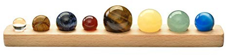 JOVIVI Solar System Galaxy Universe The Eight Planets Healing Stones Chakra Crystals Balls Gemstone Sphere with Wooden Stand Base Feng Shui Ornaments Desk Home Decorations