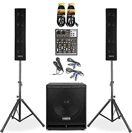 VONYX VX880BT Portable Column PA System - Complete PA Package with Mixer Stands and Mic, Ideal for Singers and Events