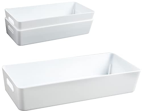 3x Ordnungsboxen 6cm hoch WEIß 30x12,5x6cm 1,9L Kunststoff Bad Korb Schrank