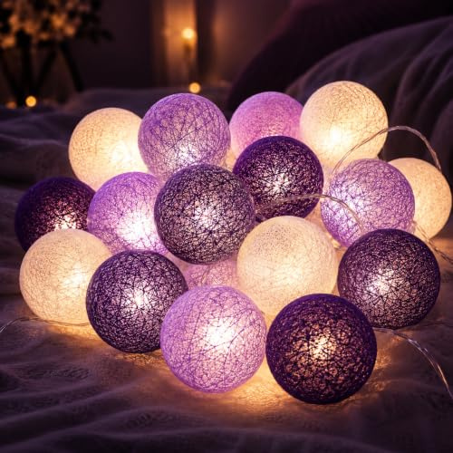 Zodight Fairy Lights LED String Lights Plug in Indoor - 3.8M 20 Pcs Cotton Ball String Lights White Xmas Fairy Lights Starry Wall Light Wedding Party Home Christmas Decoration