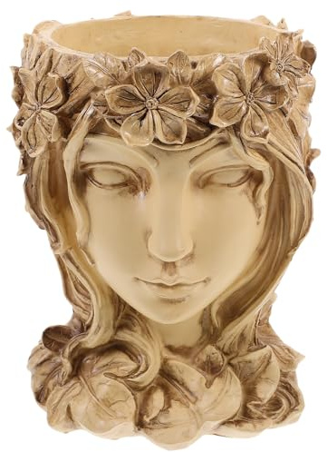 Holibanna Girl Face Planter Succulent Planter Resin Flower Pot Unique Decorative Plant Pot for Indoor Outdoor Garden Home Office Display