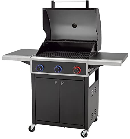 tepro Gasgrill Keansburg 3 mit 3 Edelstahl-Brennern inkl. 1 POWERZONE, emailierten Guss-Grillrosten, doppelwandigem, pulverbeschichtetem Deckel und abklappbaren Seitenablagen, Maße 128 x 63 x 114 cm