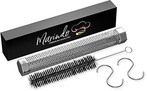 MARINDO Kaltrauchgenerator – Räucherröhre inkl. Räucherhaken & Bürste | Kaltraucherzeuger für Räucheröfen | Rauchrohr für Räuchern | Alternative zur Räucherschnecke | cold smoke generator