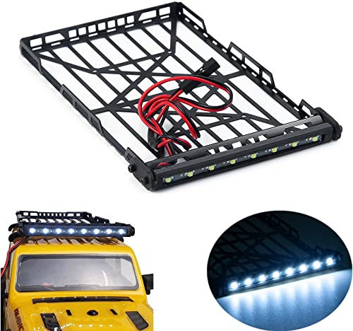 ZuoLan 1/24th RC Roof Rack Luggage Carrier with LED Light Bar for Axial SCX24 90081 AXI00002 RC Crawler Car