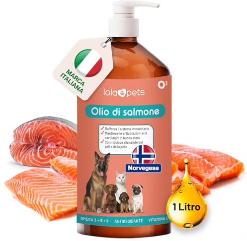 Olio di salmone cani e gatti 1 LITRO - NORVEGESE - Omega 3+6+9 vitamina E
