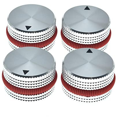 4er-Pack 25 x 15,5 mm Set Schrauben-Stil Aluminium Potentiometer Knäufe 1/4 Zoll Metall Universal Topfkontrollknöpfe mit Blinker für Gitarre/Bass,Silber mit Roter Ring