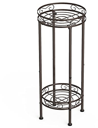 Mutool 2-Tier Tall Metal Plant Stand, Bronze, 70x30cm, Indoor/Outdoor, Anti-Rust, Easy Assembly