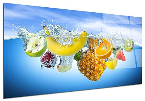 DECLINA, Quadro moderno plexi, quadro da parete, stampa su vetro acrilico, cornice plexiglass, lavagna plexiglass decorazione cucina frutta in acqua, 60x30 cm