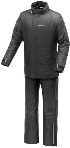 Tucano Urbano tuta antipioggia moto unisex Diluvio Day. Antipioggia donna compattabile. Kit antipioggia uomo. Set giacca e pantaloni impermeabile moto e scooter antivento. (Nero, L)