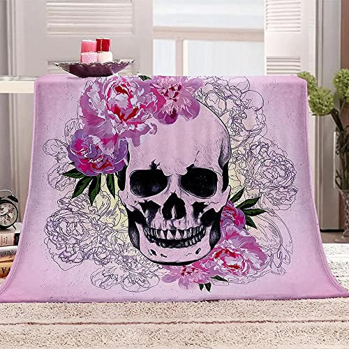 Boceoey Kuscheldecke Flauschig Decke Sofa Flanell Fleecedecke, Weich und Warme Decken als Sofadecke Wohndecke Couchdecke Tagesdecke, Leichte Decke 150x200 cm Rosa Totenkopf