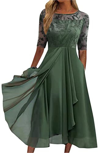 Minetom Femme Robe De Cocktail Soirée Bal en Dentelle Mousseline Manche Courte Promo Demoiselle Honneur pour Fête Cérémonie Anniversaire Bal Mariage Robe