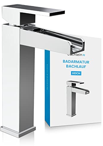Bächlein High Tap for The Bathroom in Stream Design, Extra High Single-Lever Mixer with Installation Set for Countertop Washbasin, Chrome Bathroom Faucet