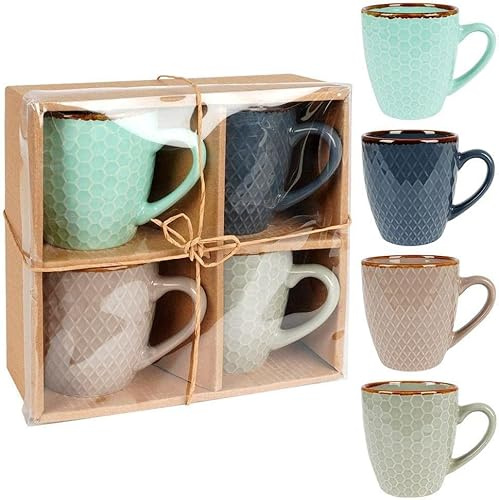 Vilde Tasse aus Keramik | 250 ml | 4er-Set | Dekorierte Tassen in Geschenkverpackung | Perfekt zum verschenken