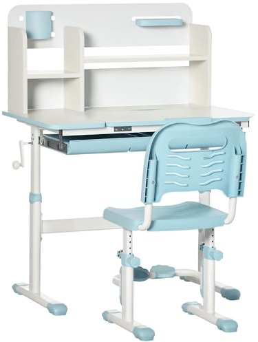 HOMCOM Juego de Escritorio y Silla para Niños +3 Años Altura Ajustable Azul