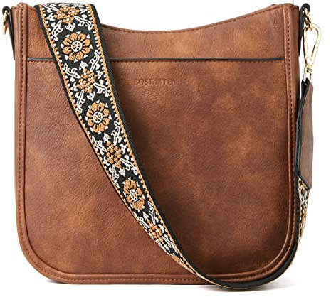 BOSTANTEN Handtasche Damen Mittelgroß Umhängetasche Crossbody Bags leder Schultertasche für Frauen Shopper Tasche mit Verstellbarem Farbigem Riemen Braun