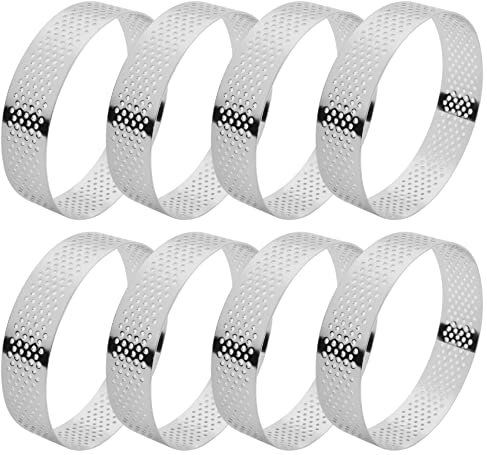 Veciado Moldes para Tartaleta de Acero Inoxidable de 8 Uds., 8Cm, Postre FrancéS, Mousse, Pastel de Frutas, Anillo para Tarta, Molde para Pastel Quiche