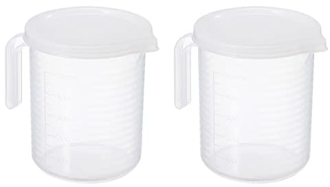 PATIKIL Graduated Beaker, 2 Pack 500ml PP Plastic Liquid Measuring Cup Double Sided Graduations with Handle Lid and Spout for Lab Kitchen Home