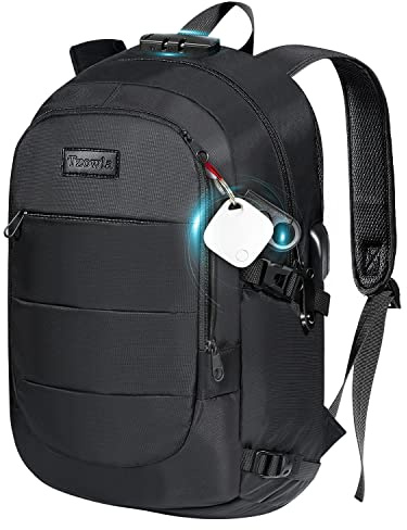 Tzowla Sac a Dos Antivol Ordi Portable pour Homme et Femme,Sac à Dos Ordinateur PC Etanche avec Port de Chargement USB et Verrou et Smart Tracker Tag pour Ordinateur Portable de 15/15,6 Pouces-Noir