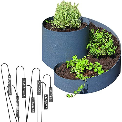 ARTECSIS Kräuterspirale 35 x 55cm aus Kunststoff + 7er Set Kräuterschilder aus Metall
