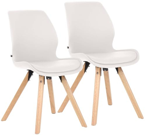 CLP Esszimmerstuhl 2er Set gepolstert Luna, moderner Polsterstuhl mit Rückenlehne, stabil bis 136 kg, Küchenstuhl für Esszimmer und Wohnzimmer Farbe weiß Material Kunstleder