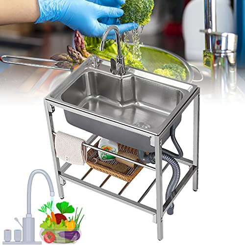 LVJMOB Ausgussbecken Freistehend Ausgussbecken Edelstahl Outdoor Waschbecken Garten Werkstatt Waschbecken Edelstahl Waschbecken, Spülbecken Outdoor Sink sink-skit-with-cold-faucet-20x15in
